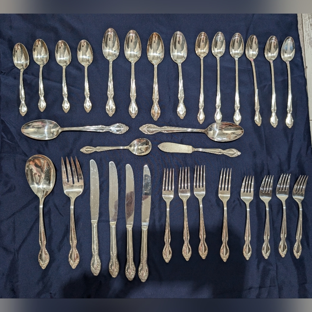 WM Rogers MFG Co Reinforced Plate AA Original Rogers Modern Precious 32‎ Pc Set